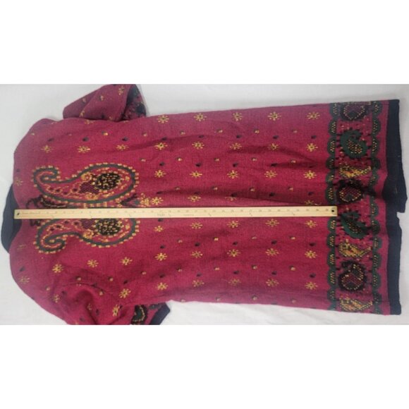 Cervelle Boho Cardigan Sweater Coat Button Up Front Vintage XL Maroon Gold Green - Picture 8 of 8